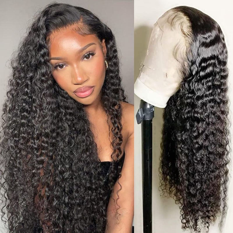 Foreverlove Deep Wave Lace Front Wigs Human Hair for Black Women 200 Density Brazilian 134 Deep Curly Human Hair Wigs Natural Black Color 22 Inch